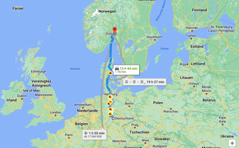 Entfernung von Deutschland nach Norwegen